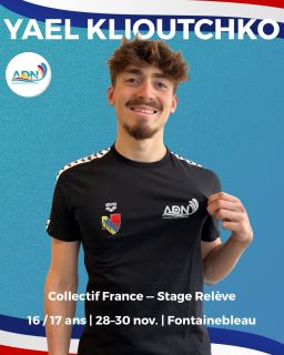 🇫🇷 Yael Klioutchko sélectionné en stage Relève !  Du 28 au 30 novembre, Yael Klioutchko participera au stage Relève 16/17 ans du collectif France, organisé à Fontainebleau.
Une superbe opportunité pour progresser, se mesurer aux meilleurs nageurs français de sa catégorie et continuer à franchir des étapes importantes dans son développement sportif. 🏊‍♂️  Bravo Yael, tout le club est derrière toi ! 🔥🇫🇷