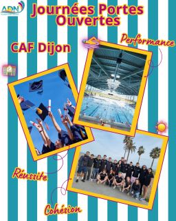 📣 Le CAF de Dijon ouvre ses portes ! ‼️  Vous avez un niveau Championnats de France junior minimum et souhaitez découvrir notre structure ? Venez assister à un des entraînements du CAF et à la présentation de notre structure  🏊‍♂️ Séances ouvertes 📅 Mercredis : 25/02  - 04/03 - 11/03 -18/03
14h30 - 15h30 : Visite structure, organisation
15h30 - 17h00: Entraînement natation
17h00 - 17h30: Echange avec l’entraîneur  📅 Samedis :28/02 -  14/03 - 21/03 - 28/03
07h30 - 08h00 : Échauffement à sec
08h00 - 10h00 : Entraînement natation / Visite de la structure pour les parents 
10h00 - 10h30 : Présentation de la structure  📩 Inscription & Contact
Si vous souhaitez participer à un entraînement et que vous avez le niveau requis merci de nous contacter par email aux adresses suivantes : 
📧 Ramzi Mekhmoukh, entraîneur du CAF : ramzi.mekhmoukh@dijonnatation.com 📧 Aurélien Gabert, directeur technique : aurelien.gabert@dijonnatation.com  🔗En savoir plus sur notre site dijonnatation.com, rubrique natation, groupes compétitions, CAF
(Les tarifs 2026-2027 seront bientôt à jour)  Nous avons hâte de vous accueillir, à bientôt !