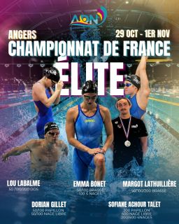 CAP SUR LES CHAMPIONNATS DE FRANCE ÉLITE 25 à Angers ! Du 29 octobre au 1er novembre, une partie de nos nageurs de l’ADN des groupes GCC et Élite prennent la direction d’Angers pour défendre les couleurs du club au plus haut niveau national ! 🔥 - Lou Labalme
- Emma Bonet
- Margot Lathuillière
- Dorian Gillet
- Sofiane Achour Talet Seront dans l’arène aquatique 🏊♀️ 🏊♂️ Nous leur souhaitons bonne chance ! Tout le club est derrière vous ! #swimmer #compétition #angers #podium